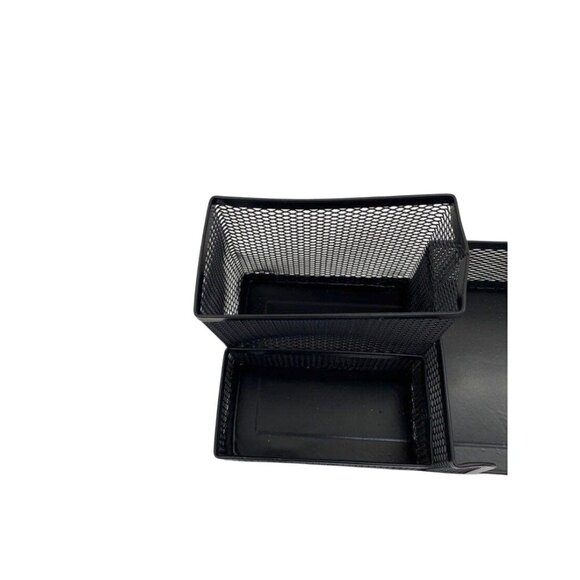Metallic Mesh Desk Paper Box Organizer Tri-Basket Holder‎ Black - Picture 6 of 9